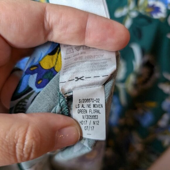 Old Navy Green Floral  Print Fit & Flare Bell Sleeve Tie Back Dress Women 14 - Picture 9 of 9